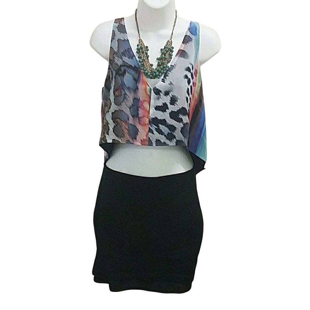 vintage Bebe XS colorful cheetah print dress crop sheer top, with zipper‎ y2k